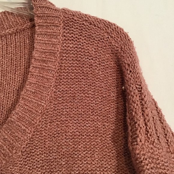 Lucky Brand Glitter Knit Scoop Neck Sweater With Lace Up Detail On Sides Size L - Picture 9 of 11